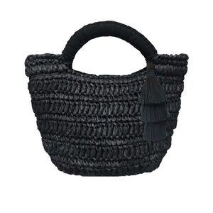 Fallon & Royce Maya Straw Mini Bag NWT Black Leather Wrapped Handle Tassel